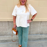 Ecru Suede Stitch Blouse - The Pink Pineapple 850