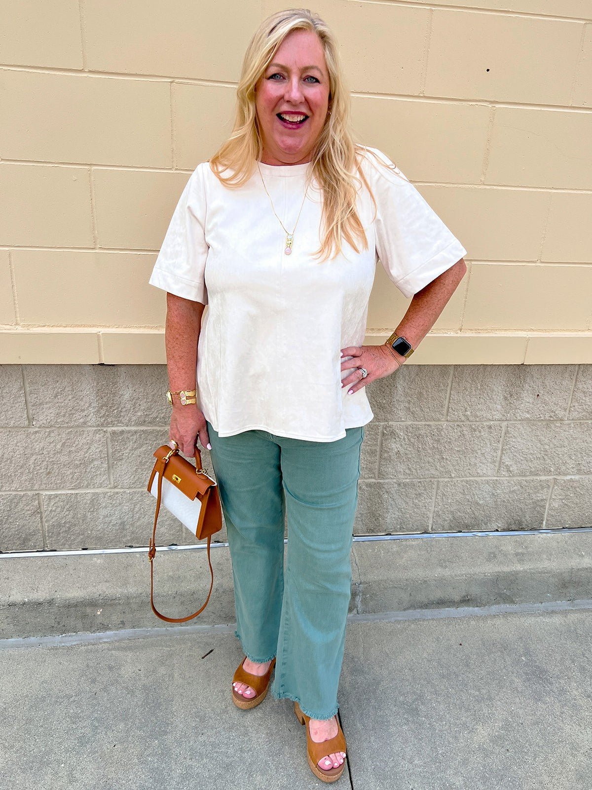 Ecru Suede Stitch Blouse - The Pink Pineapple 850