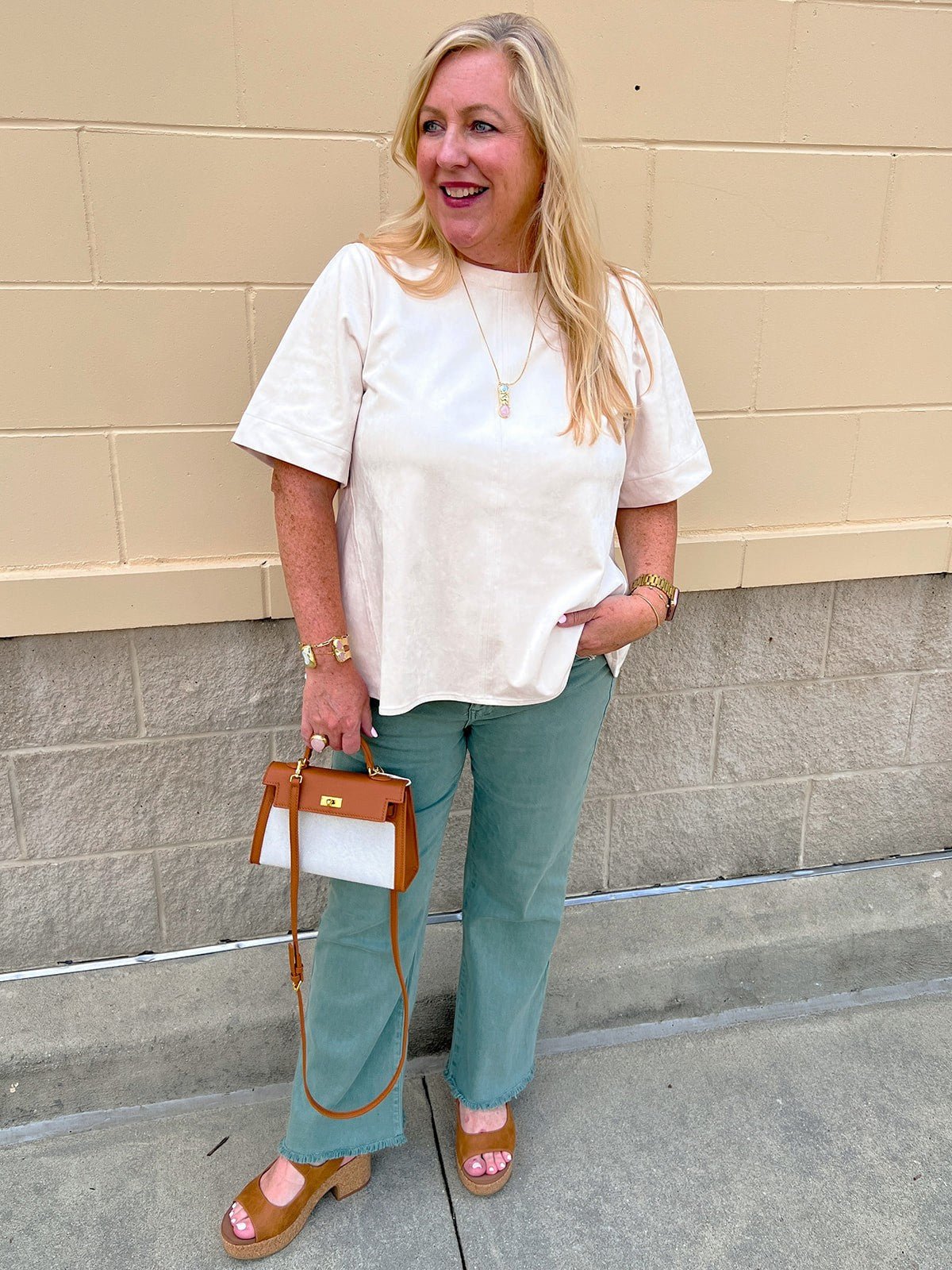Ecru Suede Stitch Blouse - The Pink Pineapple 850