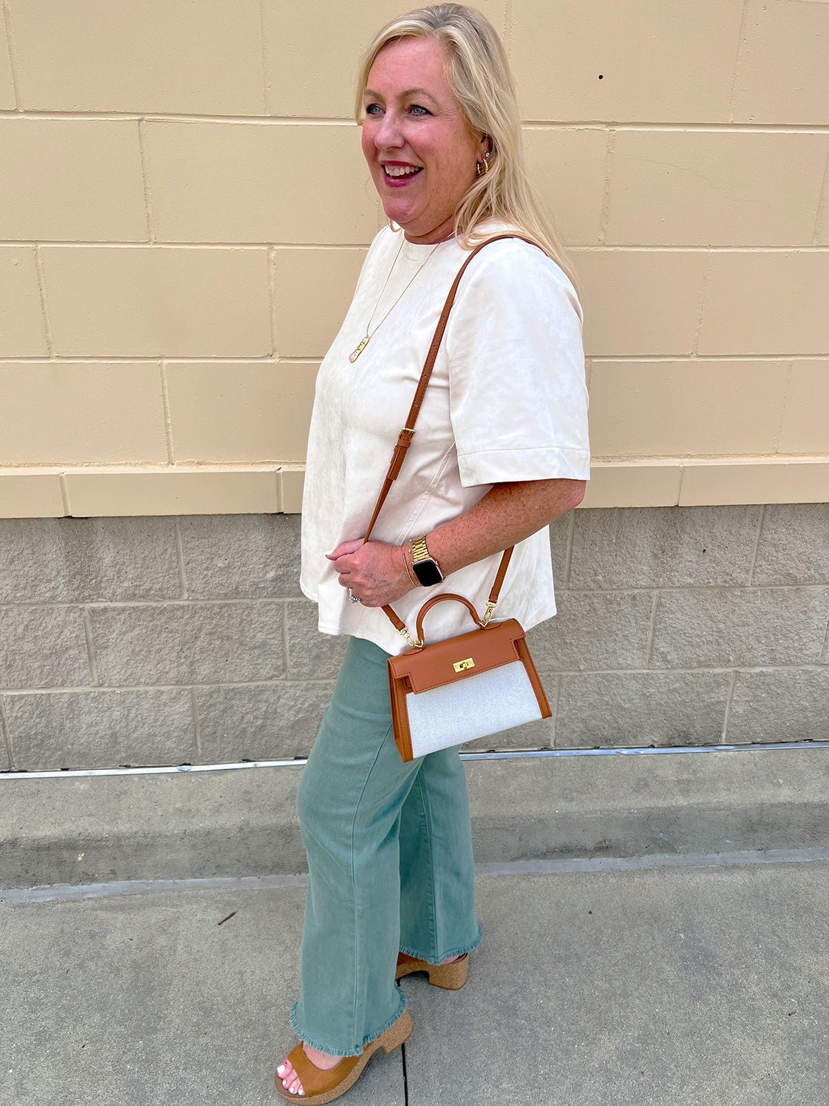 Ecru Suede Stitch Blouse - The Pink Pineapple 850