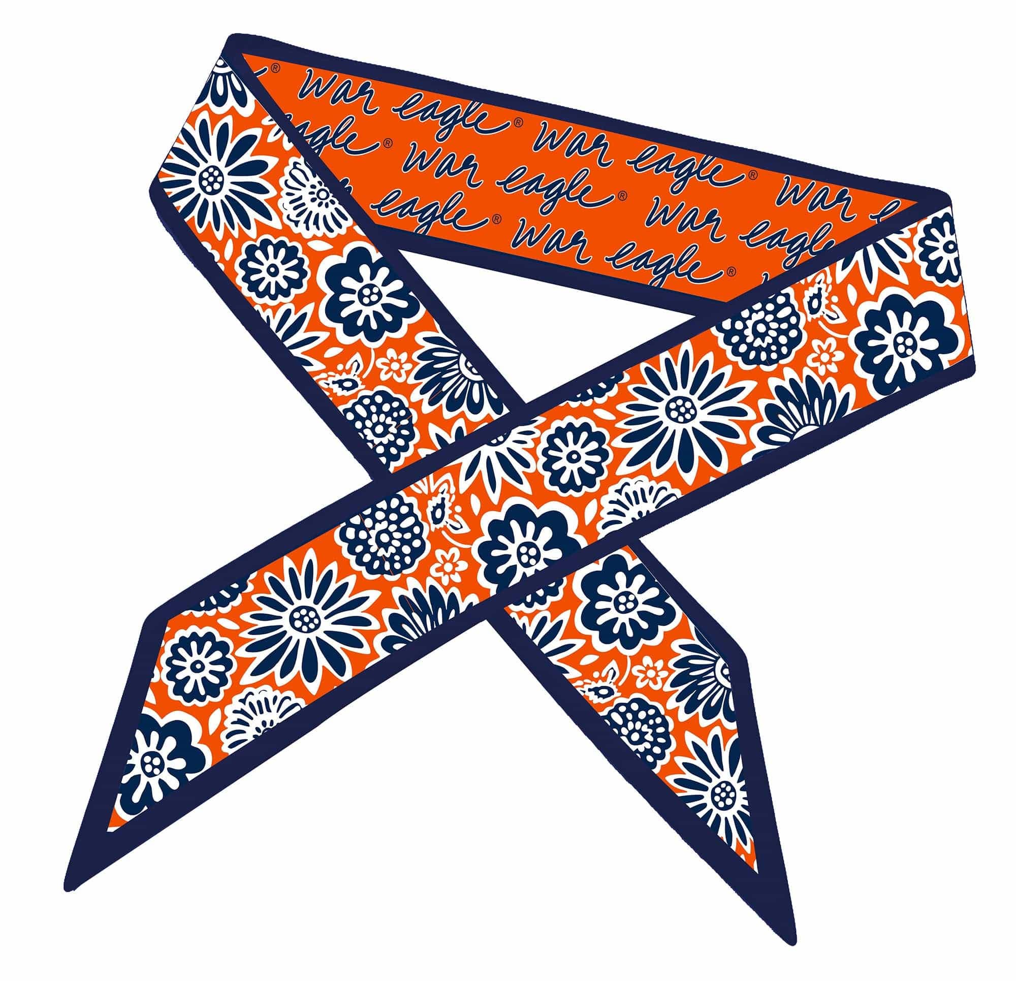 Auburn Tigers skinny satin scarf in orange and navy