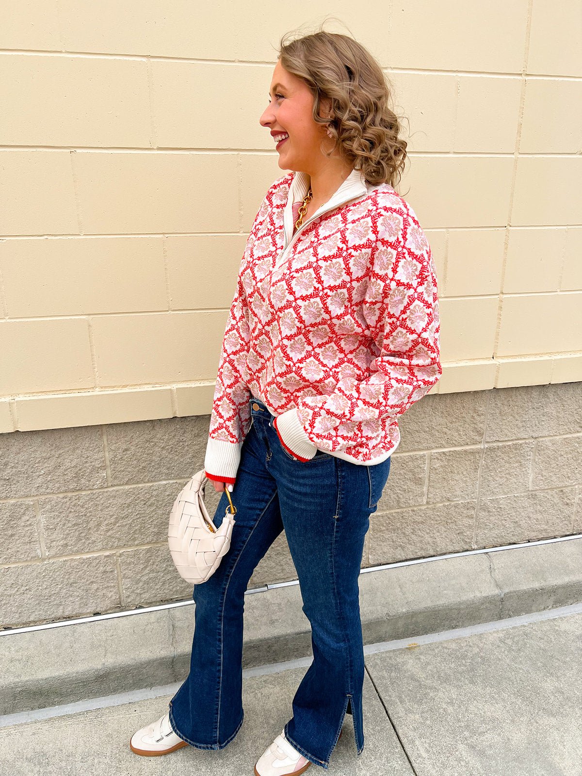 Effortless Bloom Quarter Zip Sweater - The Pink Pineapple 850