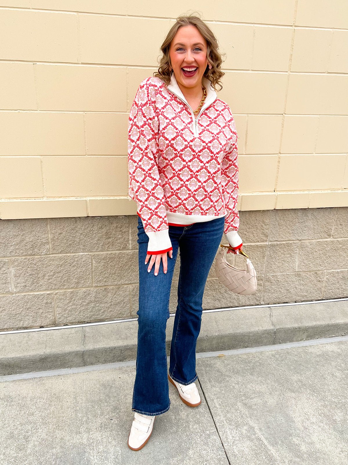 Effortless Bloom Quarter Zip Sweater - The Pink Pineapple 850