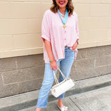Effortless Lines Button Down Top in Coral - The Pink Pineapple 850