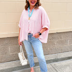 Effortless Lines Button Down Top in Coral - The Pink Pineapple 850