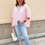 Effortless Lines Button Down Top in Coral - The Pink Pineapple 850