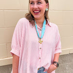 Effortless Lines Button Down Top in Coral - The Pink Pineapple 850