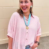 Effortless Lines Button Down Top in Coral - The Pink Pineapple 850