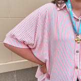 Effortless Lines Button Down Top in Coral - The Pink Pineapple 850