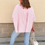 Effortless Lines Button Down Top in Coral - The Pink Pineapple 850