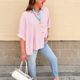 Effortless Lines Button Down Top in Coral - The Pink Pineapple 850