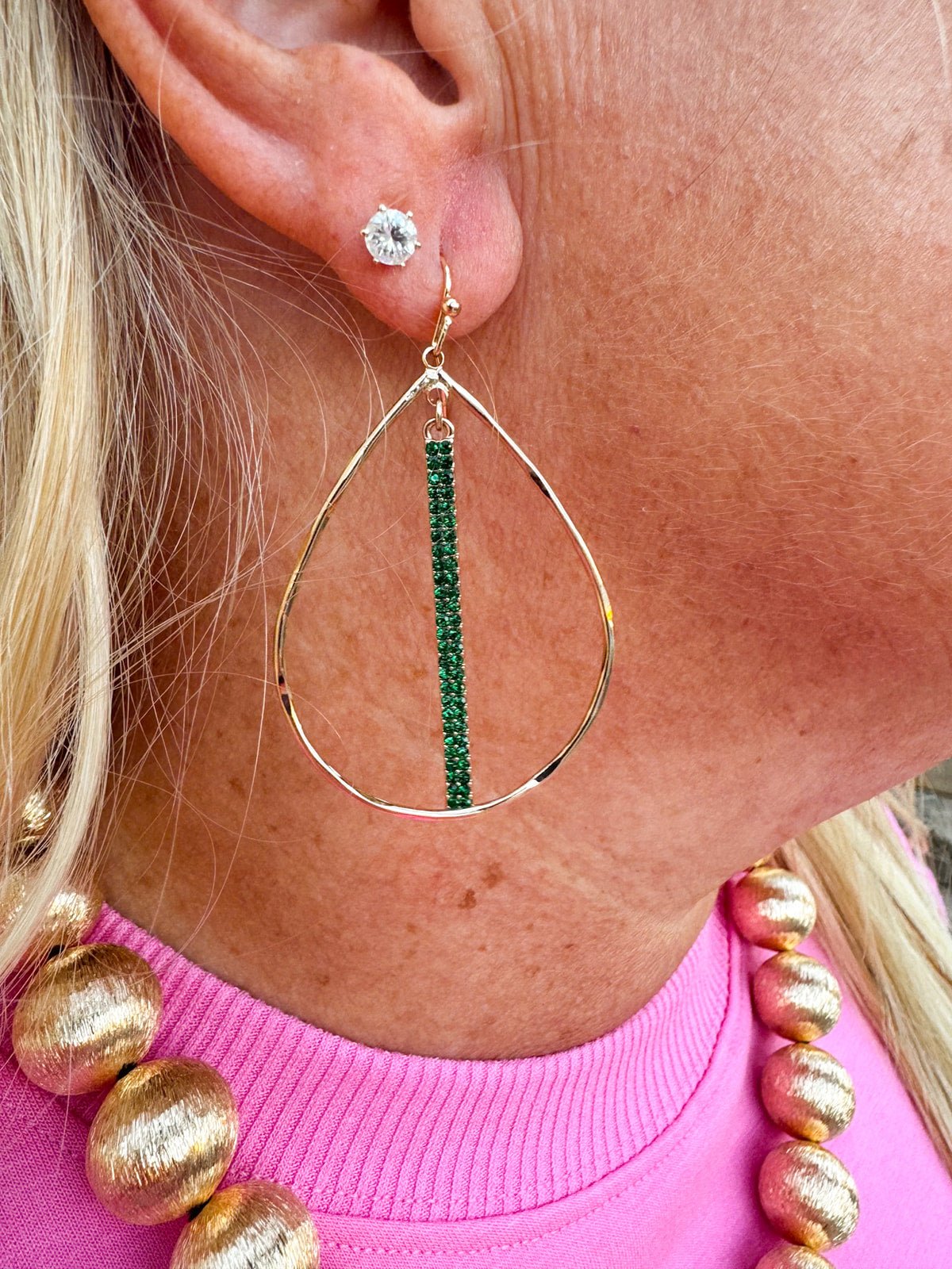 Emerald Cascade Teardrop Hoop Earrings - The Pink Pineapple 850
