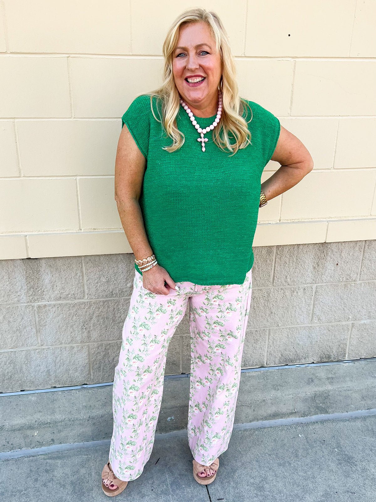 Emerald Ease Textured Knit Top - The Pink Pineapple 850