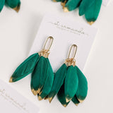 Emerald Gold Dipped Feather Statement Earrings - The Pink Pineapple 850