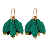 Emerald Gold Dipped Feather Statement Earrings - The Pink Pineapple 850