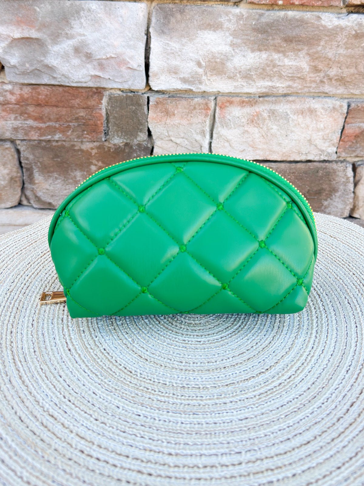 Emerald Luxe Quilted Cosmetic Pouch - The Pink Pineapple 850