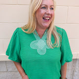 Emerald Poise Embroidered Top - The Pink Pineapple 850