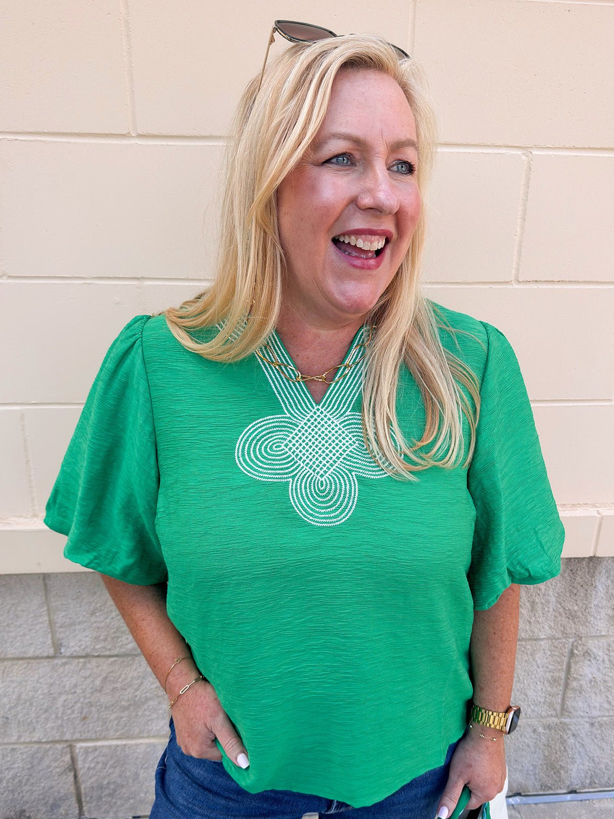 Emerald Poise Embroidered Top - The Pink Pineapple 850