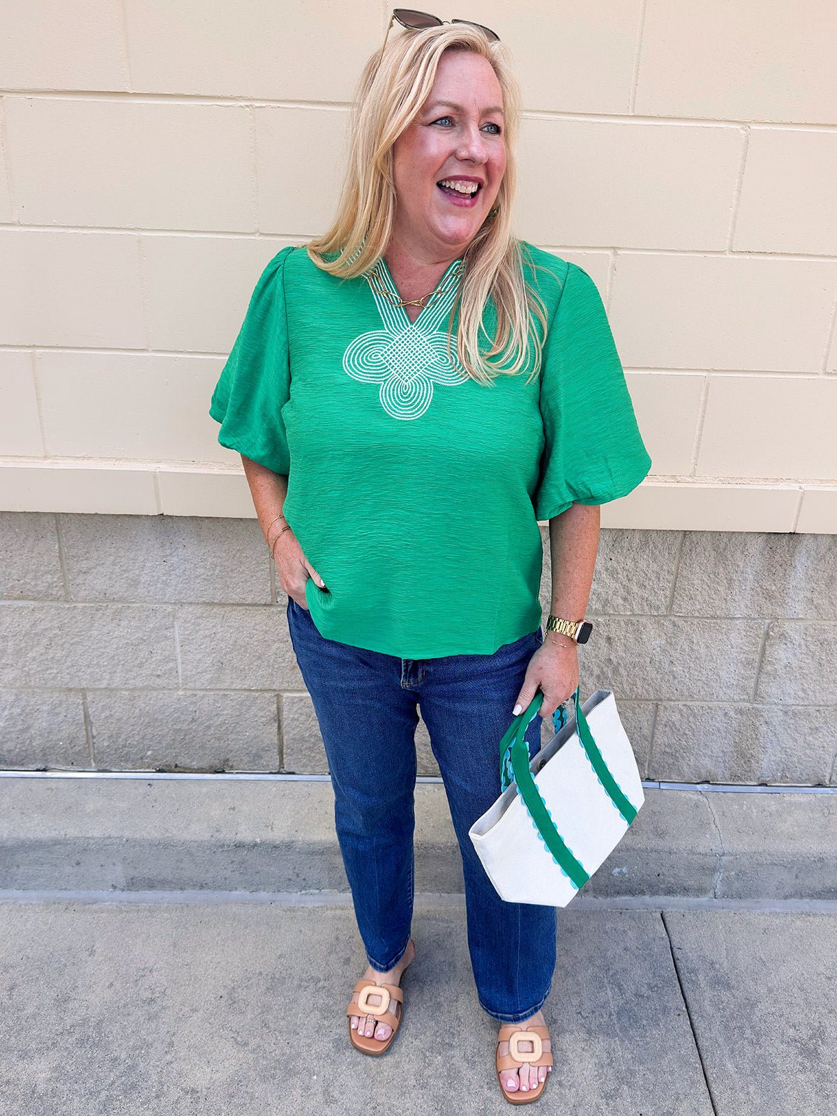 Emerald Poise Embroidered Top - The Pink Pineapple 850