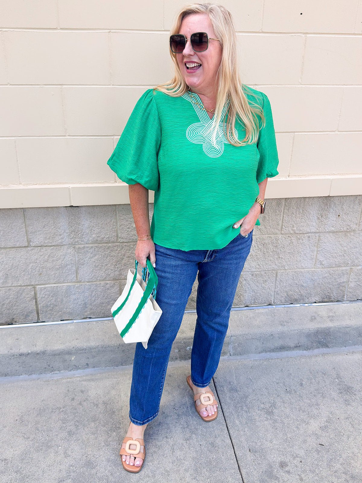 Emerald Poise Embroidered Top - The Pink Pineapple 850