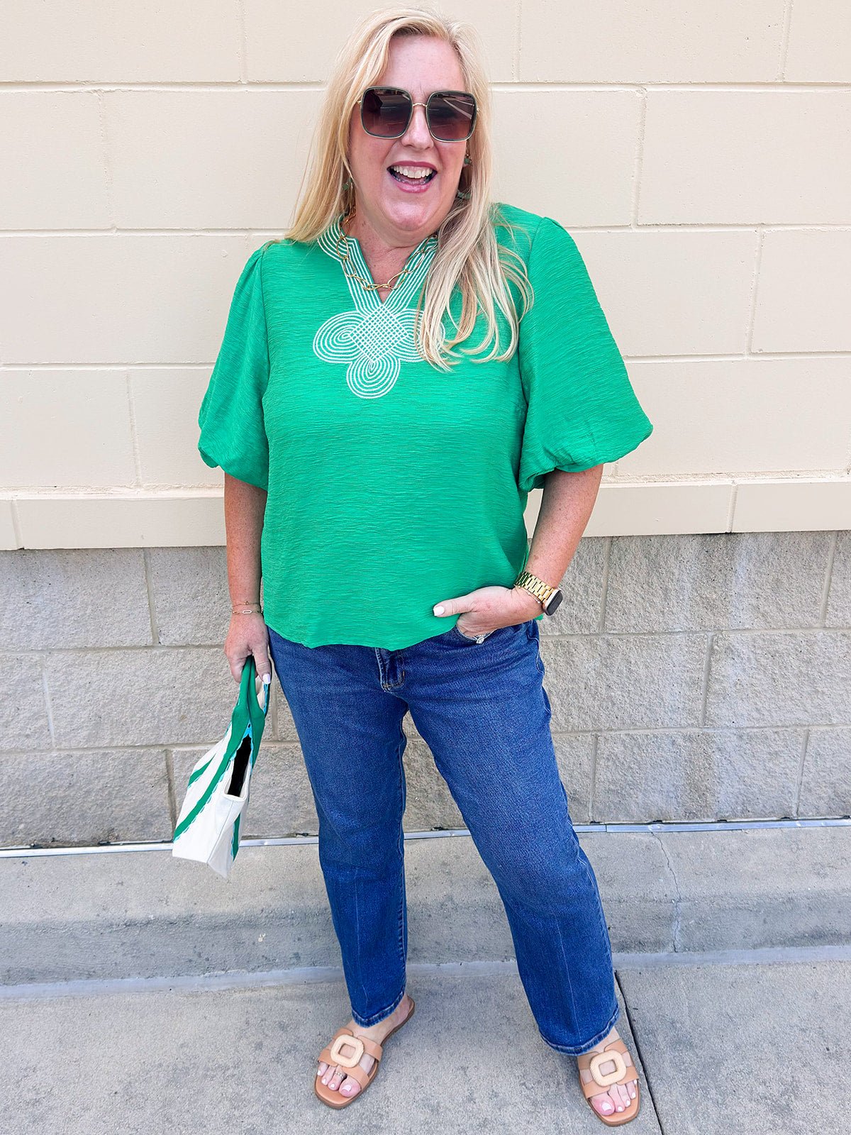 Emerald Poise Embroidered Top - The Pink Pineapple 850