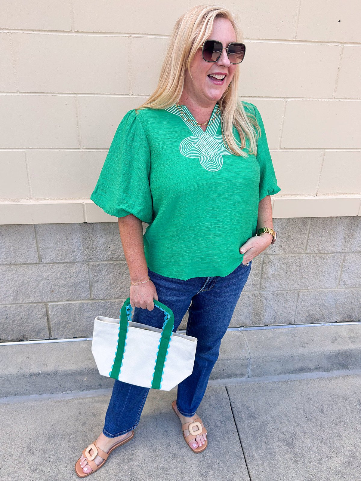 Emerald Poise Embroidered Top - The Pink Pineapple 850