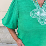 Emerald Poise Embroidered Top - The Pink Pineapple 850