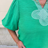 Emerald Poise Embroidered Top - The Pink Pineapple 850