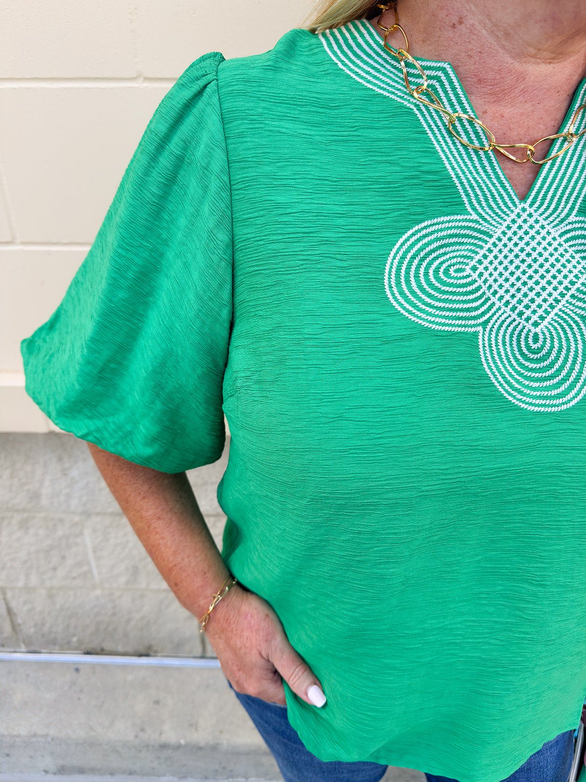 Emerald Poise Embroidered Top - The Pink Pineapple 850