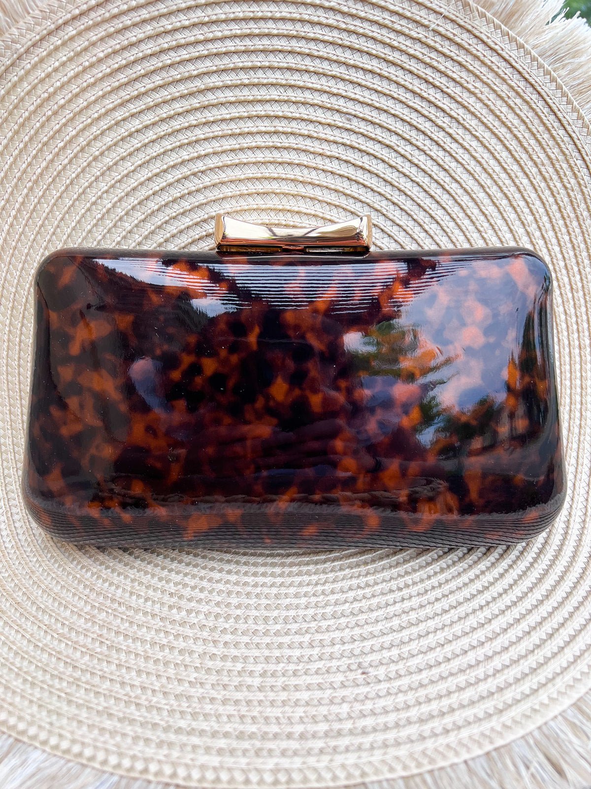 Enamel Faux Leather Tortoise Party Clutch - The Pink Pineapple 850