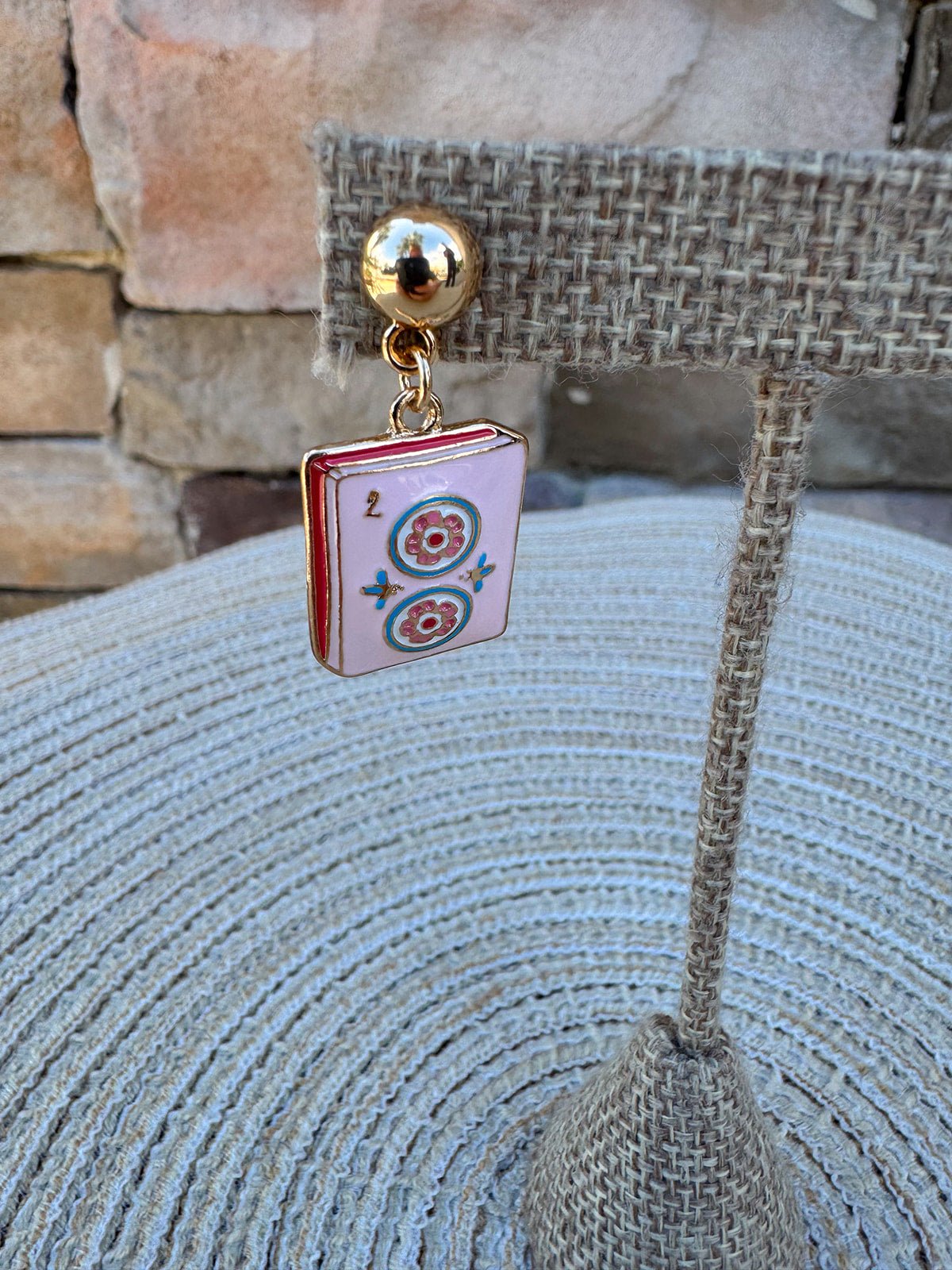 Enamel Mahjong Earrings - The Pink Pineapple 850