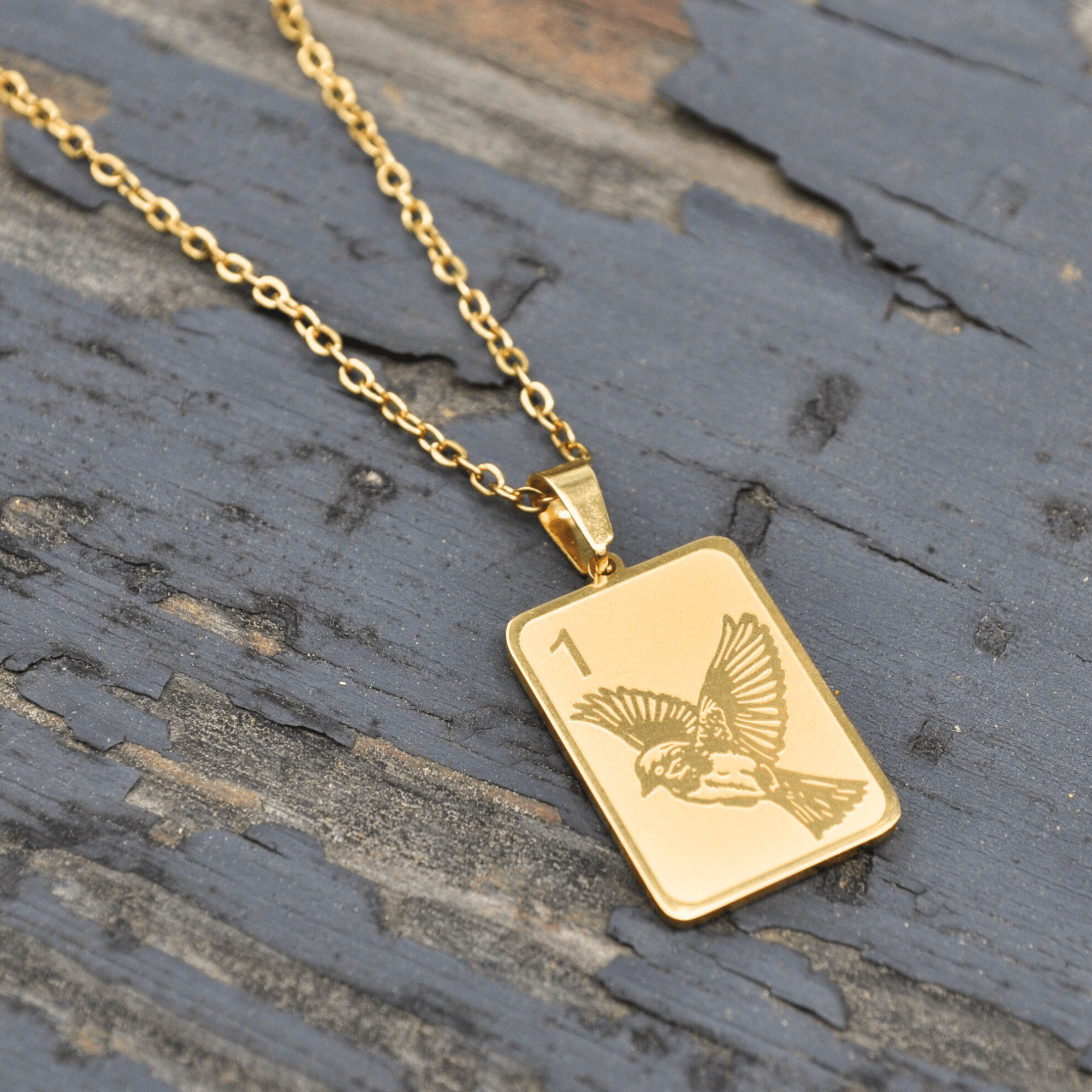 Engraved Sparrow One Bam Mahjong Necklace - The Pink Pineapple 850