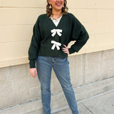 Evergreen Charm Bow Cardigan - The Pink Pineapple 850