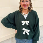Evergreen Charm Bow Cardigan - The Pink Pineapple 850