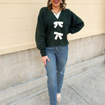 Evergreen Charm Bow Cardigan - The Pink Pineapple 850