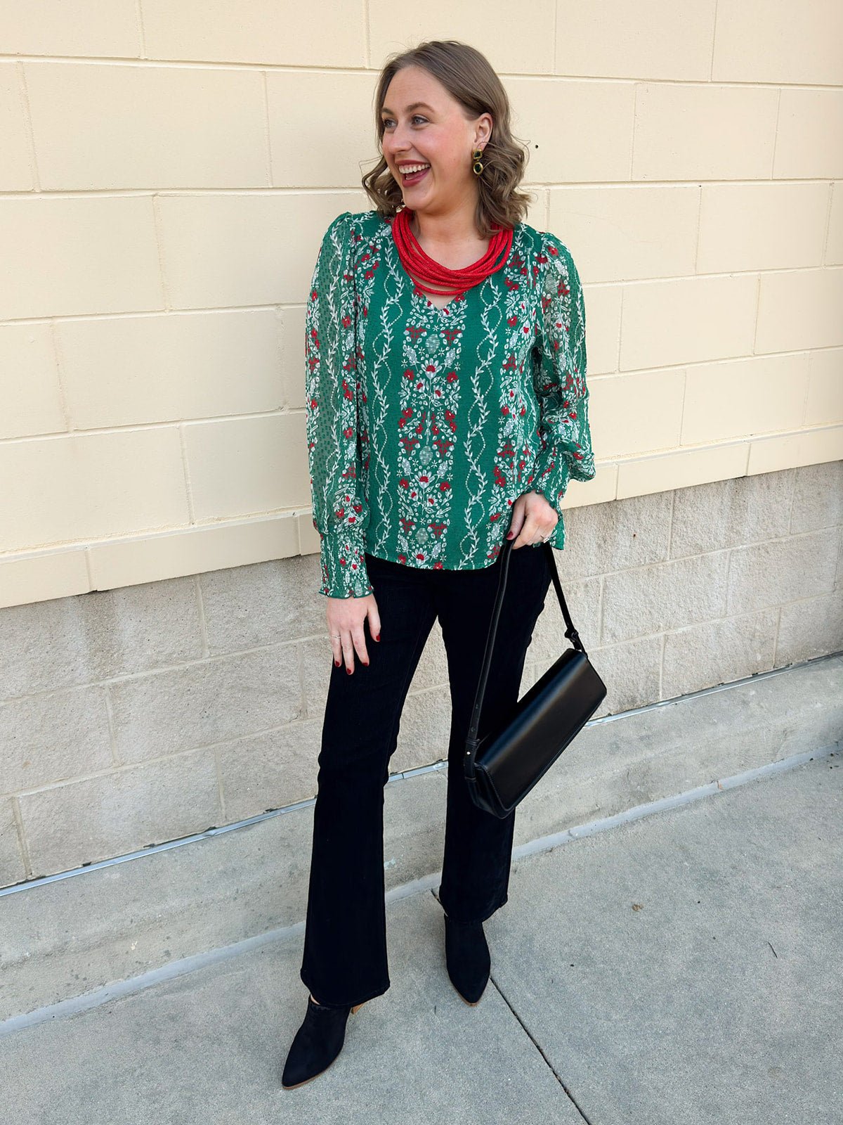 Evergreen Gala Floral Jacquard Top - The Pink Pineapple 850