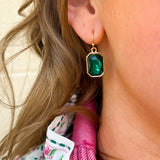 Evergreen Glow Emerald - Cut Gold Dangle Earrings - The Pink Pineapple 850