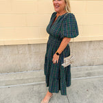 Evergreen Tartan Tiered Midi Dress - The Pink Pineapple 850