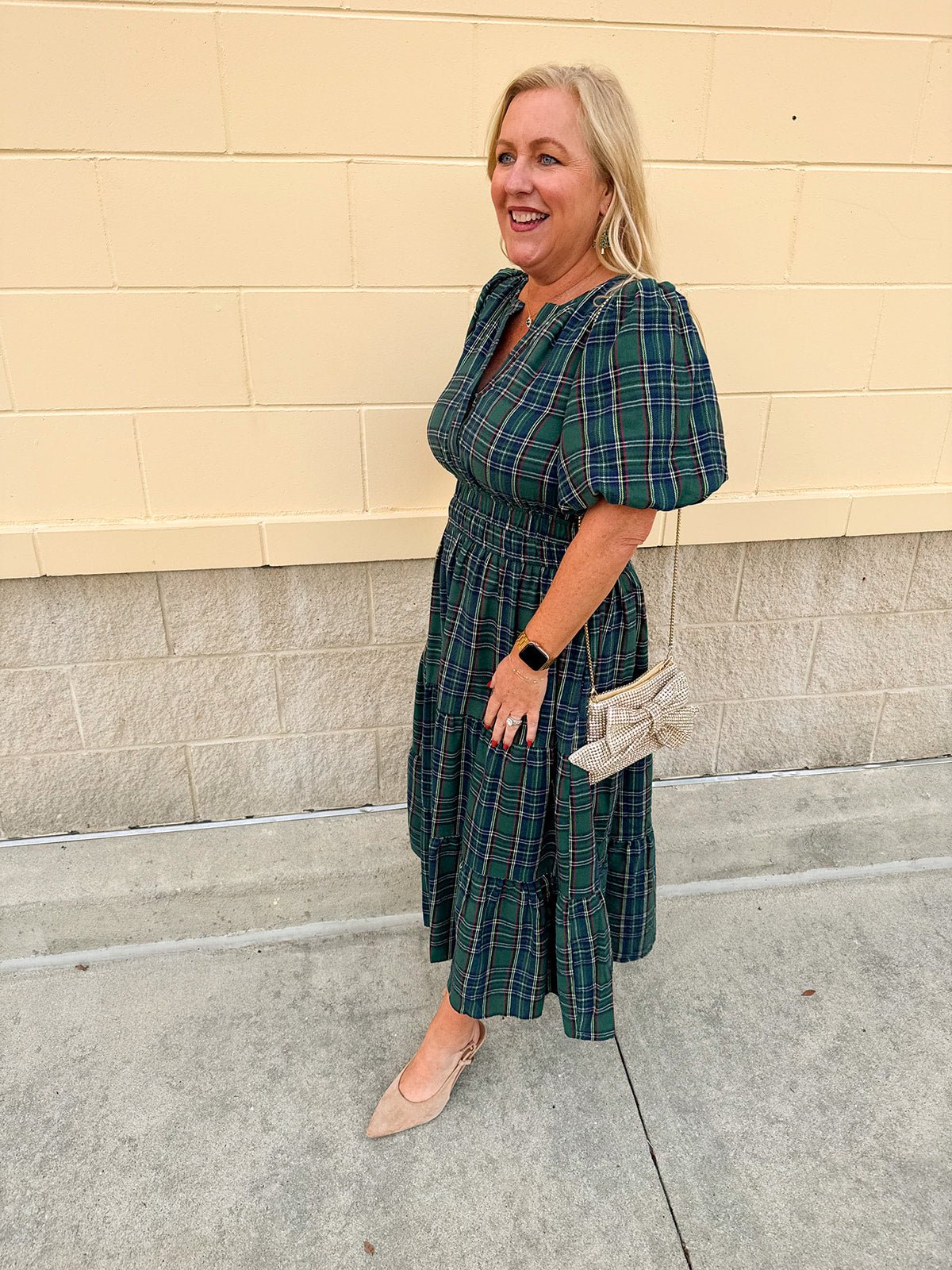 Evergreen Tartan Tiered Midi Dress - The Pink Pineapple 850