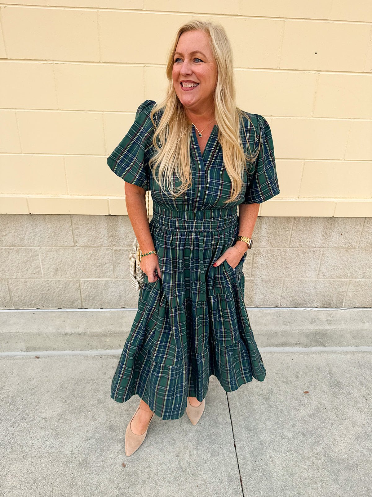 Evergreen Tartan Tiered Midi Dress - The Pink Pineapple 850