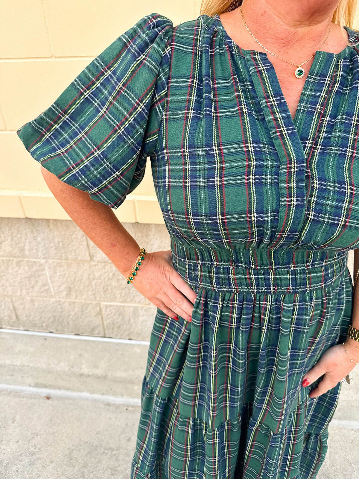 Evergreen Tartan Tiered Midi Dress - The Pink Pineapple 850