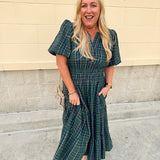 Evergreen Tartan Tiered Midi Dress - The Pink Pineapple 850
