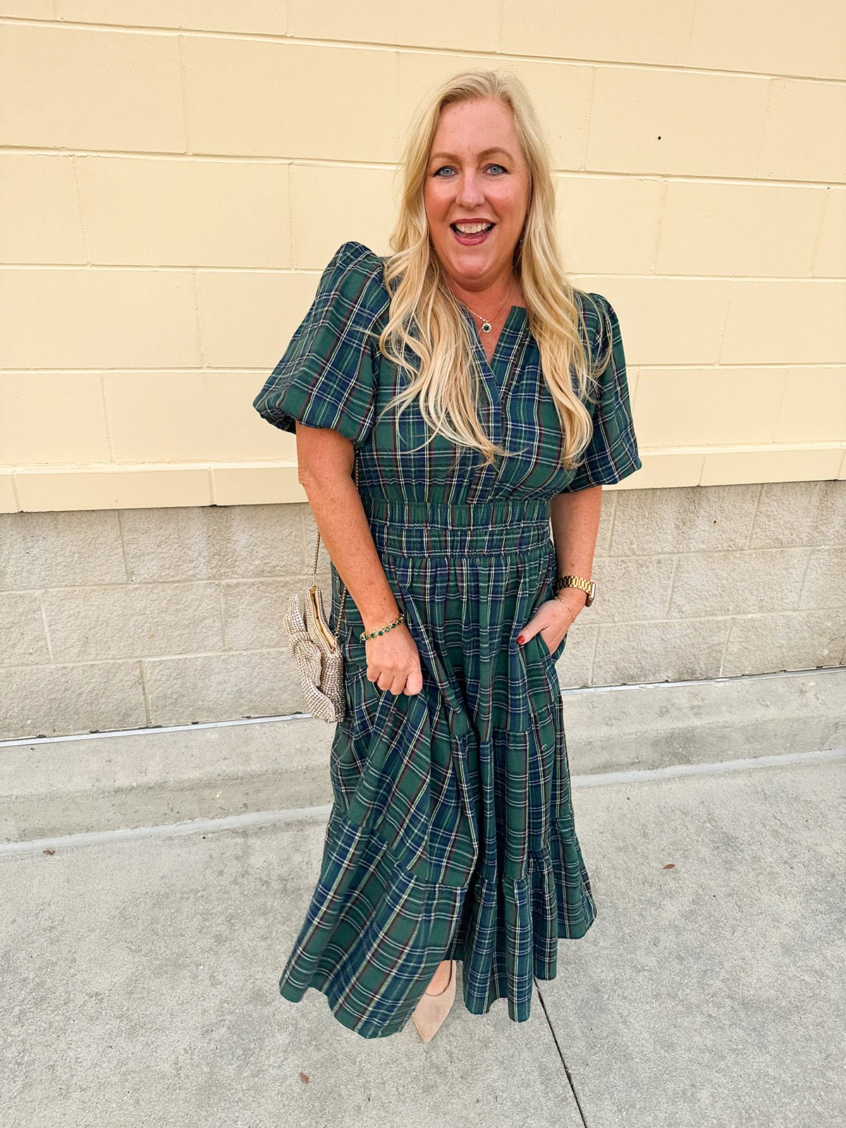 Evergreen Tartan Tiered Midi Dress - The Pink Pineapple 850