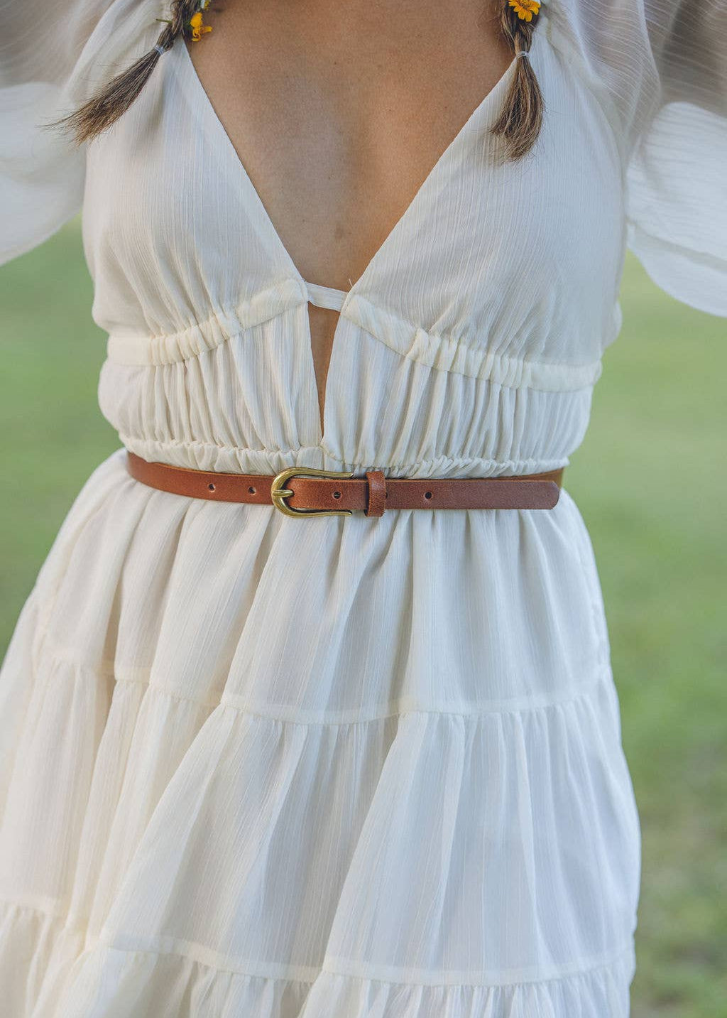 Everyday Skinny Brass Buckle Leather Belt - The Pink Pineapple 850