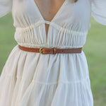 Everyday Skinny Brass Buckle Leather Belt - The Pink Pineapple 850