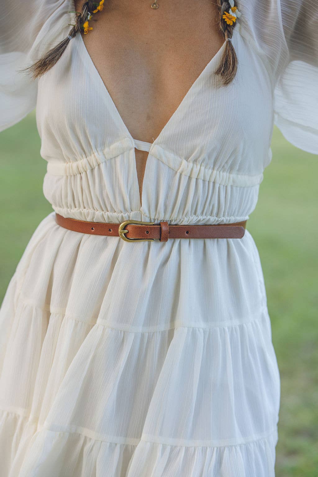 Everyday Skinny Brass Buckle Leather Belt - The Pink Pineapple 850