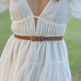 Everyday Skinny Brass Buckle Leather Belt - The Pink Pineapple 850