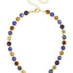 Blue and amber crystal choker necklace with smooth opaque sodalite stones.