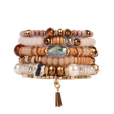 Multi Stone Beads Stackable Bracelet Light Brown