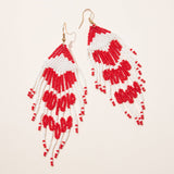 Heart Seed Bead Fringe Earrings